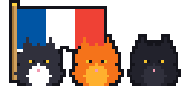 Three pixel cats with the French tricolore